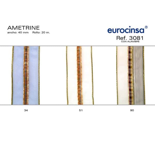 3081-Rollo CINTA AMETRINE Ancho 40mm. 20m. CON ALAMBRE