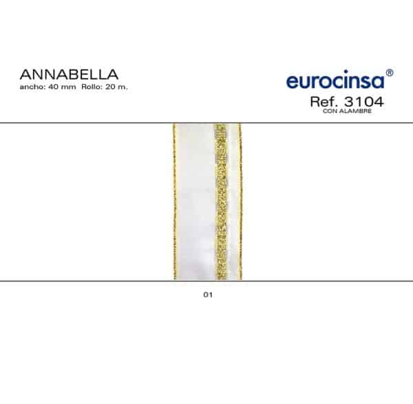 3104-Rollo CINTA ANNABELLA Ancho 40mm. 20m. CON ALAMBRE