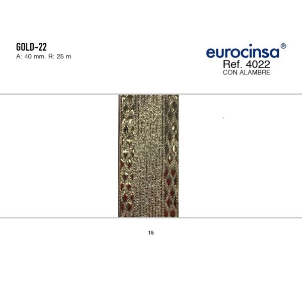 4022-Rollo CINTA GOLD-22  Ancho 40mm. 25m. CON ALAMBRE