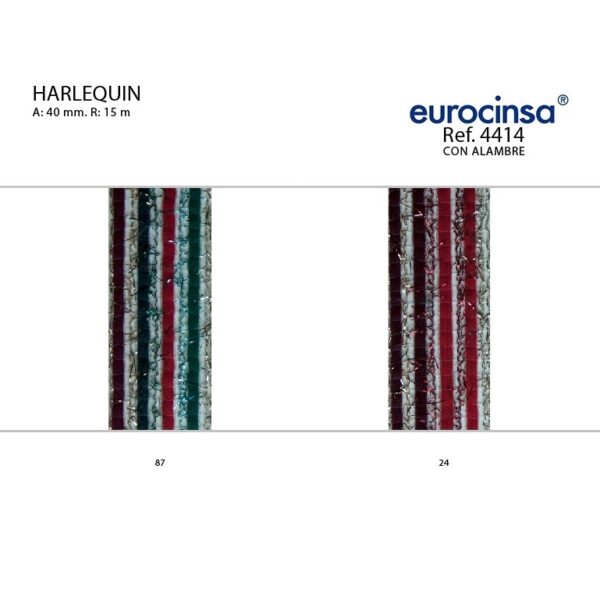 4414-Rollo CINTA HARLEQUIN Ancho 40mm. 15m. CON ALAMBRE