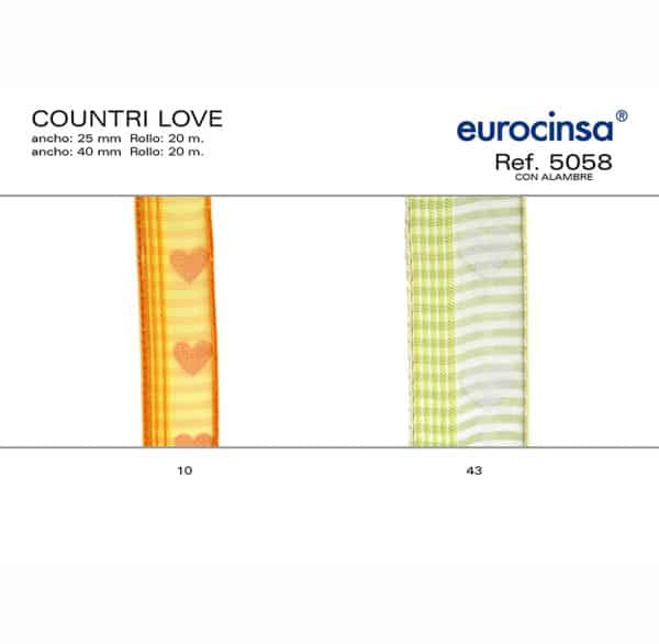 5058-Rollo CINTA COUNTRY LOVE Ancho 25mm. 20m. CON ALAMBRE