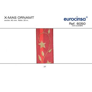 6050-Rollo CINTA X-MAS ORNAMENT Ancho 40mm. 20m. CON ALAMBRE