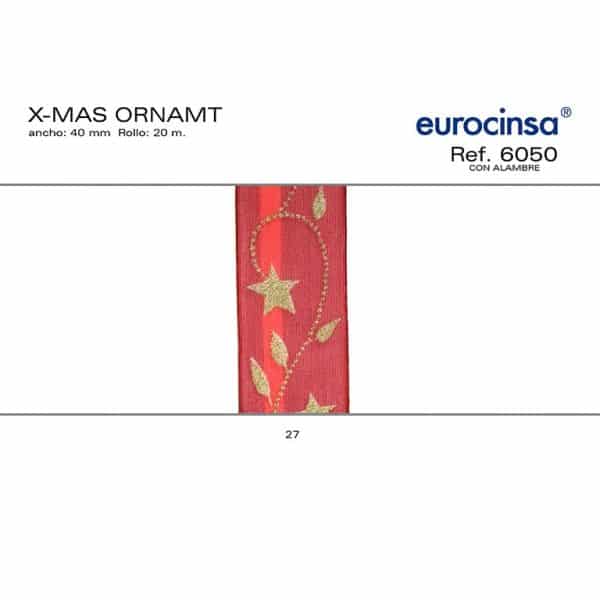 6050-Rollo CINTA X-MAS ORNAMENT Ancho 40mm. 20m. CON ALAMBRE