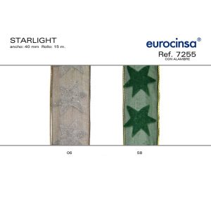 7255-Rollo CINTA STARLIGHT Ancho 40mm. 15m. CON ALAMBRE