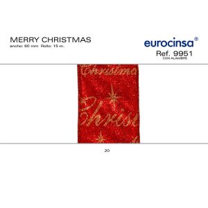 9951-Rollo CINTA MERRY CHRISTMAS Ancho 60mm. 15m. CON ALAMBRE