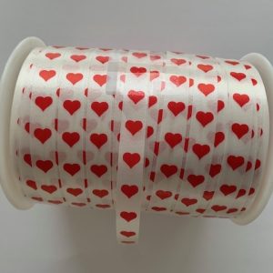 2491-CARRETE CINTA POLIPROPILENO LISO DISEÑO CORAZONES Ancho 10mm. 250m.