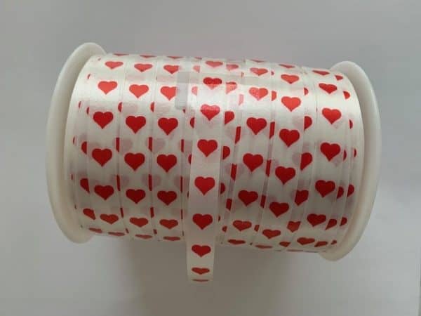 2491-CARRETE CINTA POLIPROPILENO LISO DISEÑO CORAZONES Ancho 10mm. 250m.
