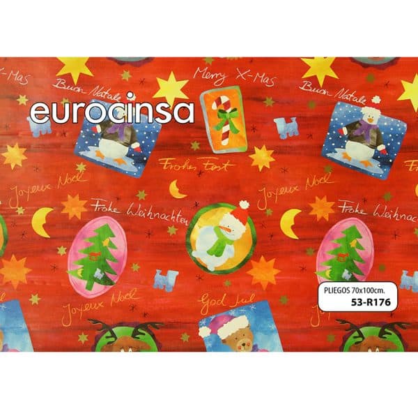 53R176-PLIEGO PAPEL FANTASIA NAVIDAD 70x100cm.
