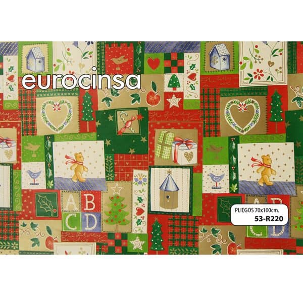 53R220-PLIEGO PAPEL FANTASIA NAVIDAD 70x100cm.