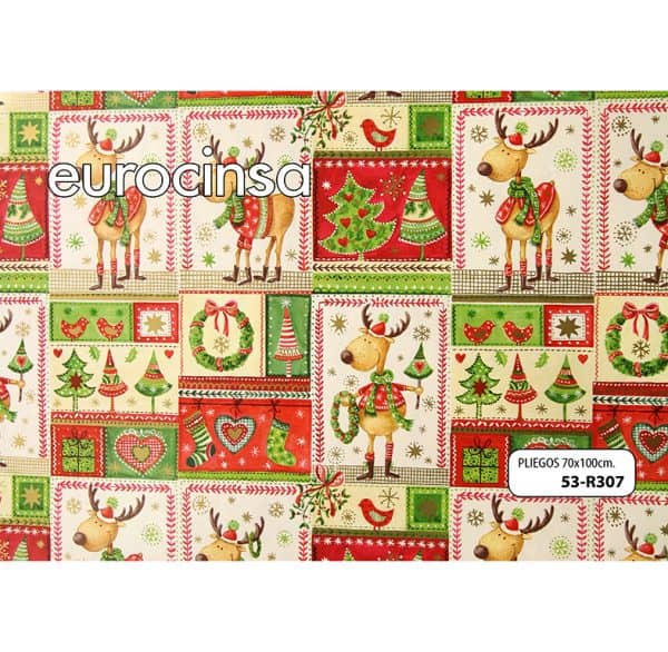 53R307-PLIEGO PAPEL FANTASIA NAVIDAD 70x100cm.