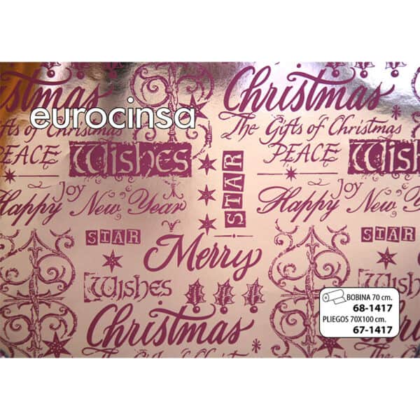 PAM417-Bobina PAPEL METALIZADO FANTASIA NAVIDAD 70cm. x 11,1-12,1kg.