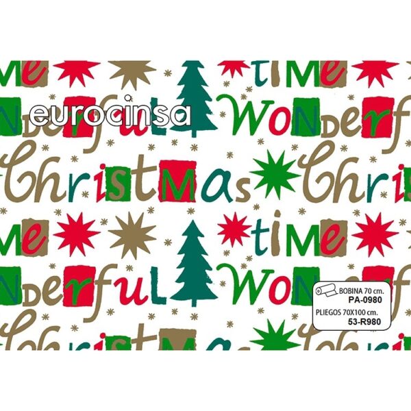 53R980-PLIEGO PAPEL FANTASIA NAVIDAD 70x100cm.