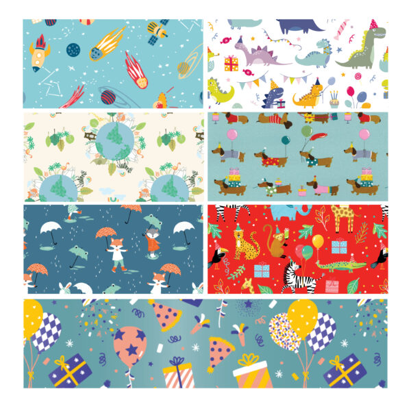 482022-Caja 55 ROLLITOS PAPEL FANTASÍA COLECCIÓN INFANTIL 70cm. x 2m. CON CARTONETTE