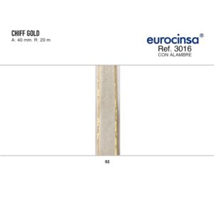 3016-Rollo CINTA CHIFF GOLD Ancho 10mm. 50m. CON ALAMBRE
