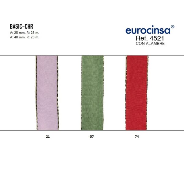 4521-Rollo CINTA BASIC-XMAS Ancho 25/40mm. 25m. CON ALAMBRE
