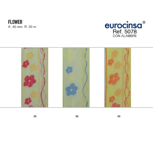 5078-Rollo CINTA FLOWER Ancho 40mm. 20m. CON ALAMBRE