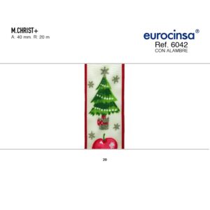 6042-Rollo CINTA MERRY CHRISTMAS Ancho 40mm. 20m. CON ALAMBRE