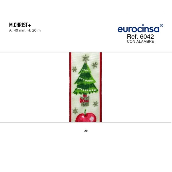 6042-Rollo CINTA MERRY CHRISTMAS Ancho 40mm. 20m. CON ALAMBRE