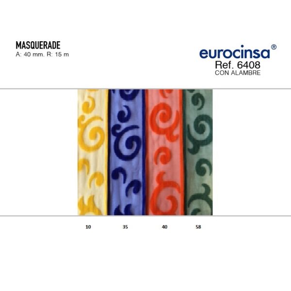 6408-Rollo CINTA MASQUERADE Ancho 40mm. 15m. CON ALAMBRE