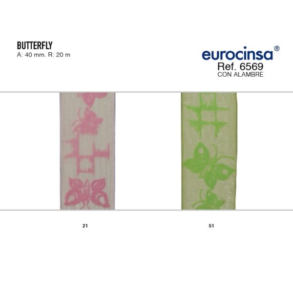 6569-Rollo CINTA BUTTERFLY Ancho 40mm. 20m. CON ALAMBRE