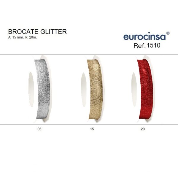 1510-Rollo CINTA BROCATE GLITTER A-15 mm. 20m. CON ALAMBRE