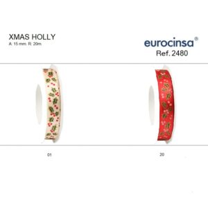 2480-Rollo CINTA XMAS HOLLY A-15 mm. 20m.