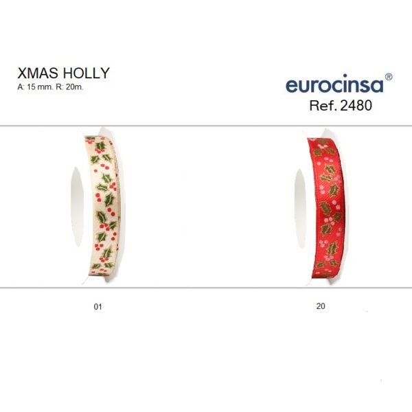 2480-Rollo CINTA XMAS HOLLY A-15 mm. 20m.