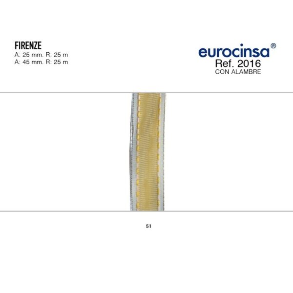 2016-Rollo CINTA FIRENZE Ancho 25mm. 25m. CON ALAMBRE