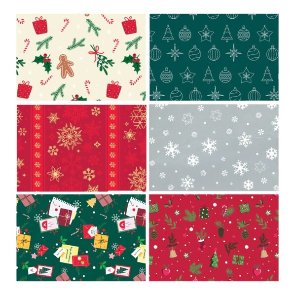 480008-Caja 60 ROLLITOS PAPEL FANTASIA NAVIDAD 70cm. x 2m. CON CARTONETTE