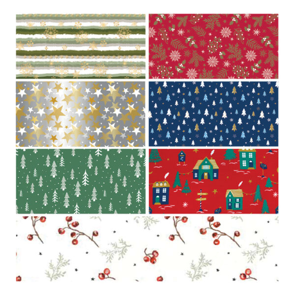 482038-Caja 55 ROLLITOS PAPEL FANTASÍA NAVIDAD 70cm. x 2m. CON CARTONETTE